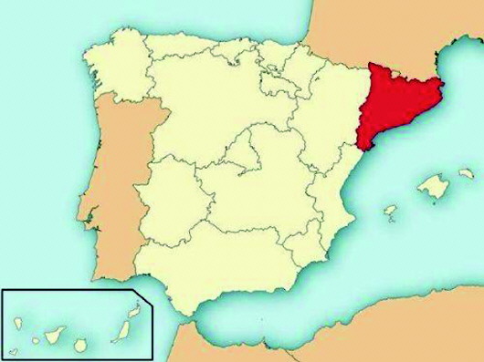 加泰罗尼亚(红色)是西班牙的一块隐痛.
